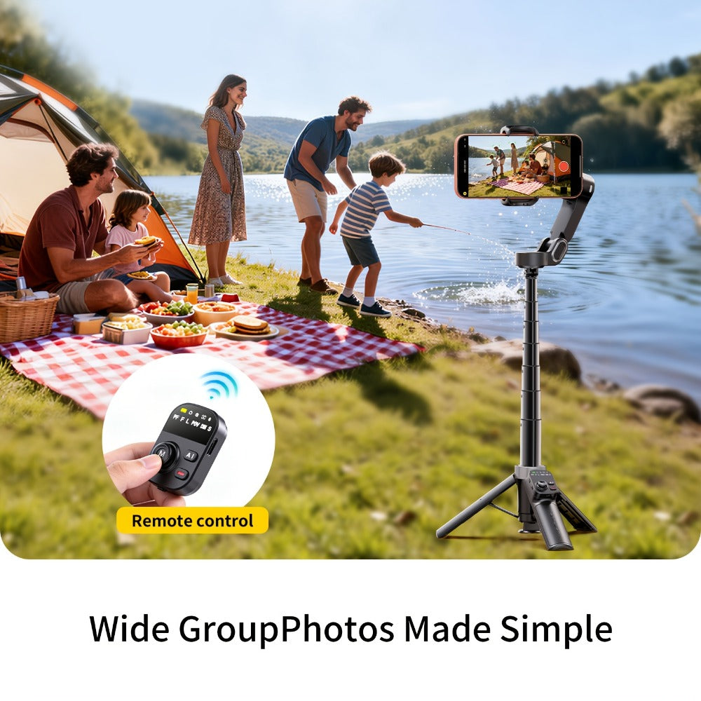 AOCHUAN Foldable 3-Axis Gimbal Stabilizer with Extendable Pole & Panoramic Gesture Control, AI Face Tracking Phone Gimbal