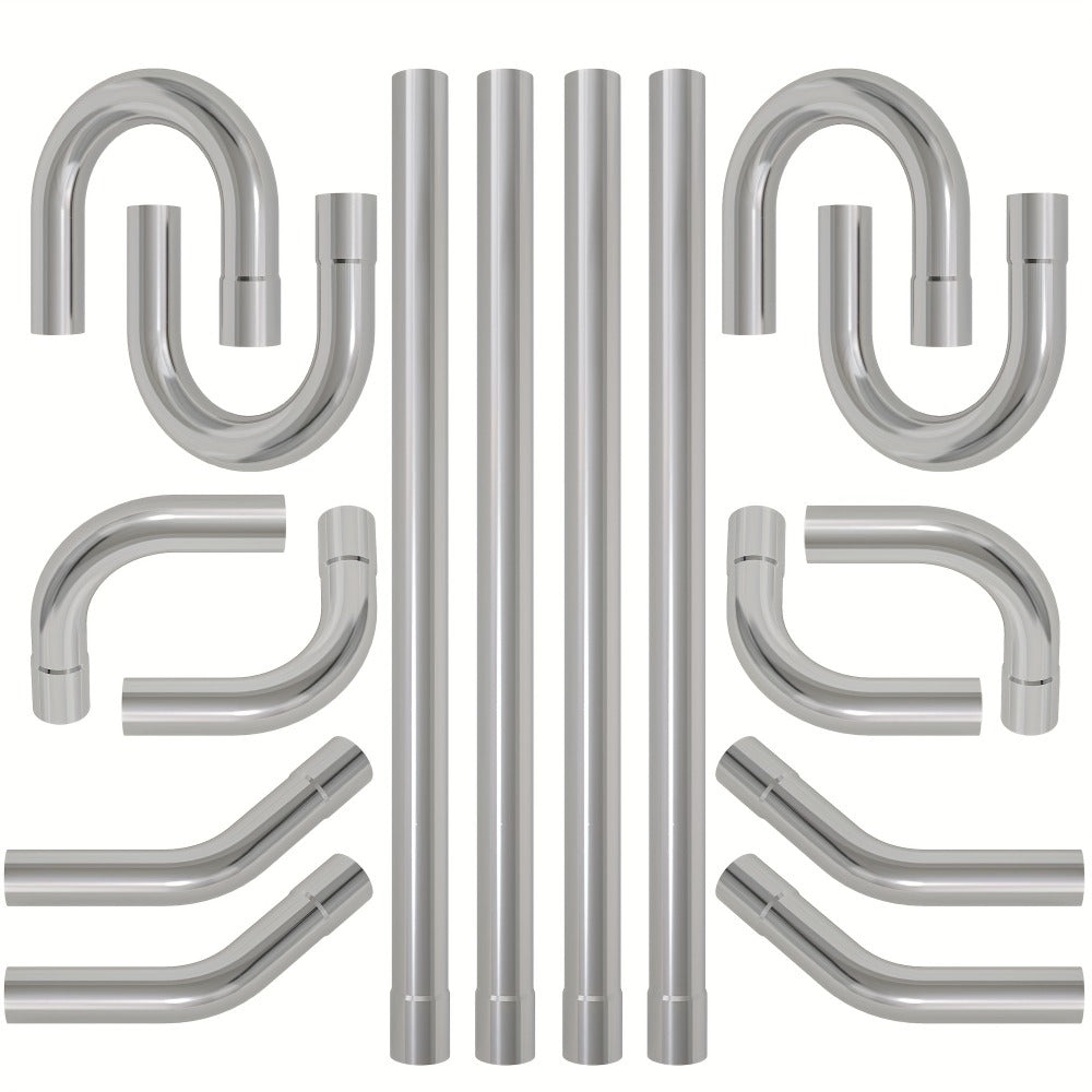 2.5 Inch Exhaust Pipe Kit Mandrel Bend – 8pcs Universal Mild Steel 16 Gauge Tubing with 90° 45° U-Bend & Straight Pipes for Custom Exhaust