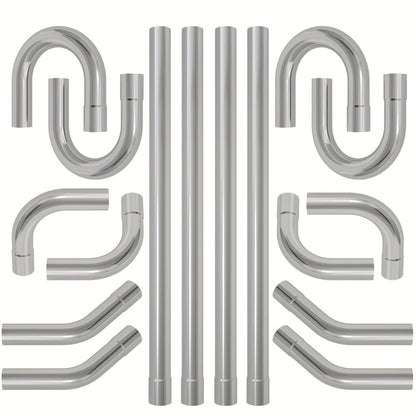2.5 Inch Exhaust Pipe Kit Mandrel Bend – 8pcs Universal Mild Steel 16 Gauge Tubing with 90° 45° U-Bend & Straight Pipes for Custom Exhaust