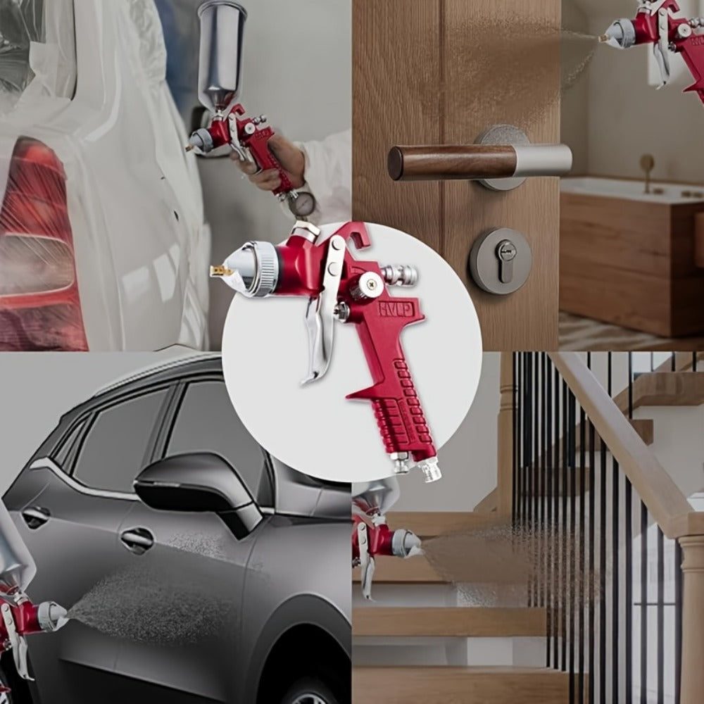 Gravity Feed Air Spray Gun Kit – 3 Nozzles (1.4/1.7/2.0mm), HVLP Auto Paint Gun for Car, Furniture & Wall Spraying (Red)