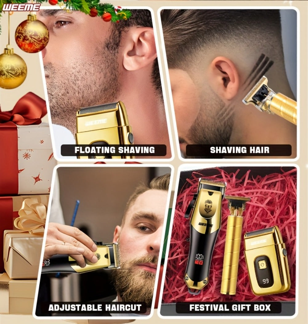 Hair Clippers & Trimmers WEEME Golden Three-Piece Set with Full-Size Clipper, T-Blade Detailer and Foil Shaver