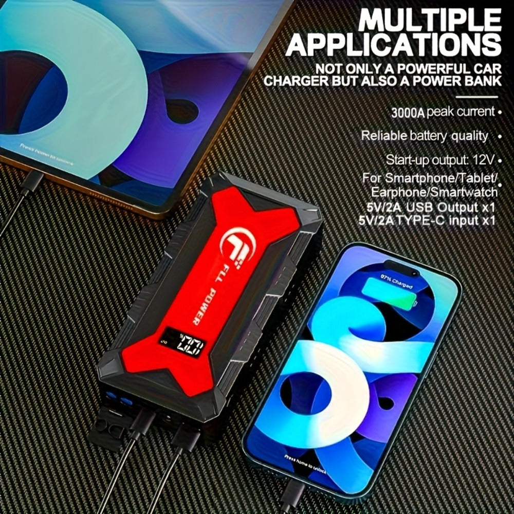 12V Jump Starter with F07, F13, F19 or F03 Black Model Options, Digital Display, LED Light and USB Connections
