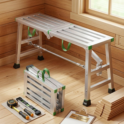 Folding Work Platform Scaffold Portable Adjustable Height Ladder Stool for Entryways, Bedrooms and Living Spaces