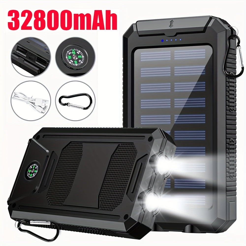 Solar Power Bank, 32800mAh or 38800mAh Wireless Charger with Up to Six Outputs, Dual Lights and Cable Options