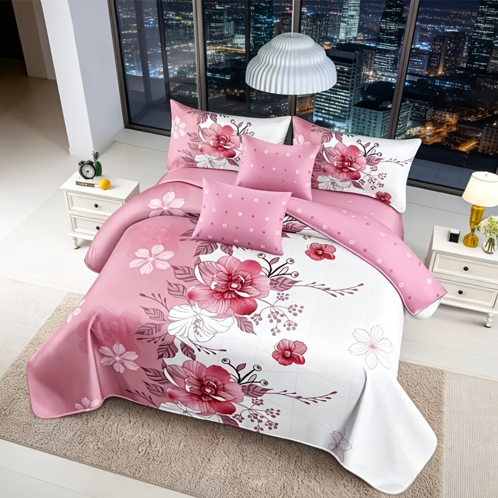 Botanical Floral Comforter and Pillowcase Set in Pink, Cyan or Lake Blue with Twin, Queen and King Sizes