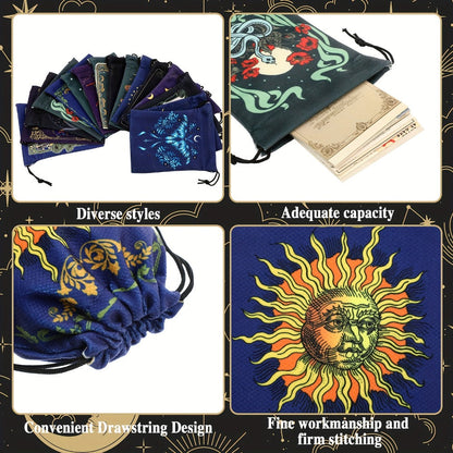 Velvet Tarot Card Bags 16 Pcs Mystical Drawstring Pouches 7.1x5.9 Inch – Dice Jewelry Storage Bag Set for Tarot Enthusiasts