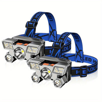 LED Headlamp 2 Pack USB Rechargeable, 5 LED Multi-Mode Head Flashlight for Entryways, Bedrooms and Living Spaces
