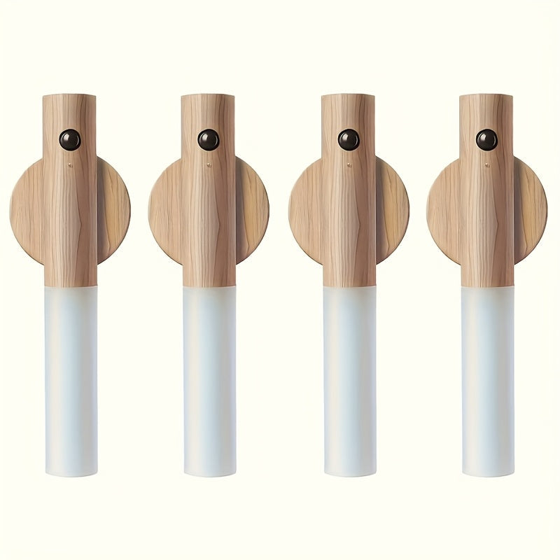 Motion Night Light Rechargeable LED, IPX4 Wood Grain & Walnut Under Cabinet Step Lamp for Staircase