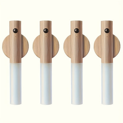 Motion Night Light Rechargeable LED, IPX4 Wood Grain & Walnut Under Cabinet Step Lamp for Staircase