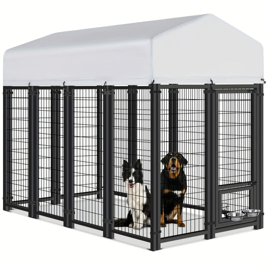 Outdoor Dog Enclosure Welded Wire Steel with UV-Resistant Roof Cover Secure Lock Dog Playpen Fence Run for Large Dogs 4x4 6x4 8x4 ft 6ft