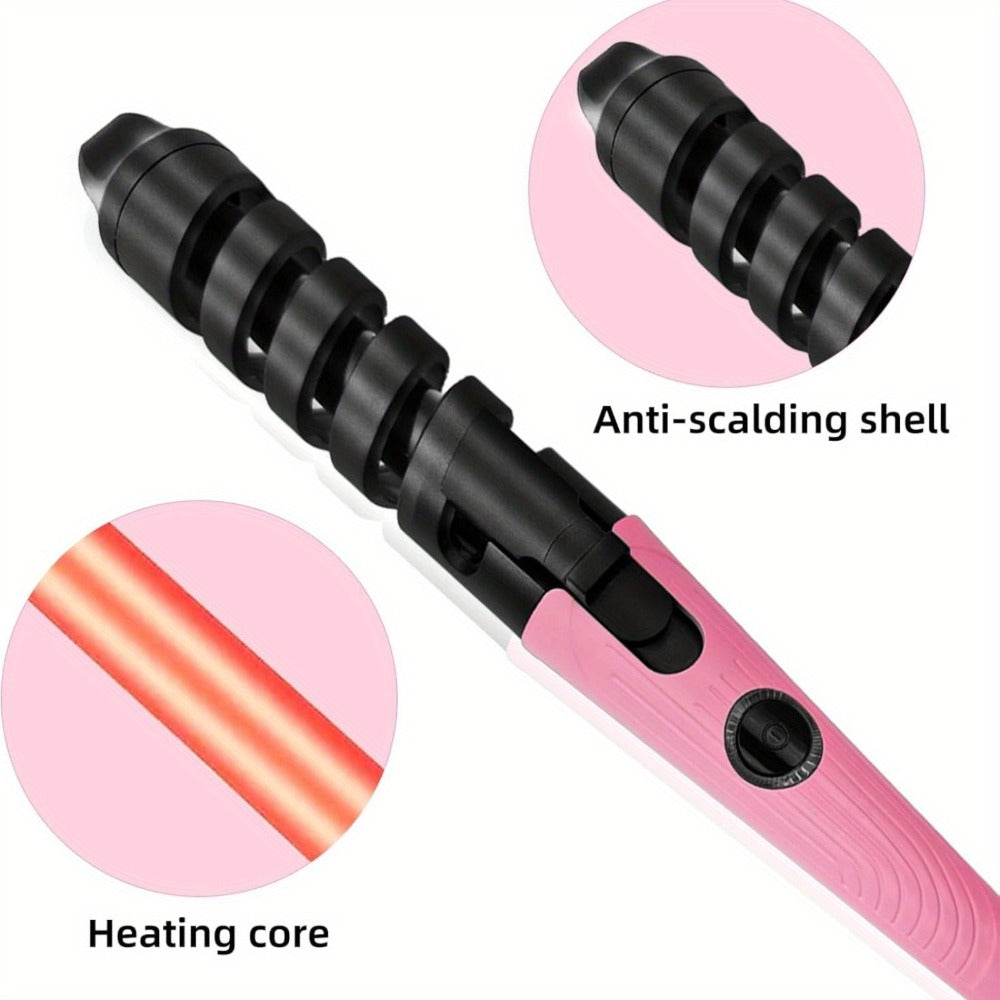 Spiral Barrel Curling Iron with One-Button Operation, Swivel Power Cord and Blue or Pink Finish