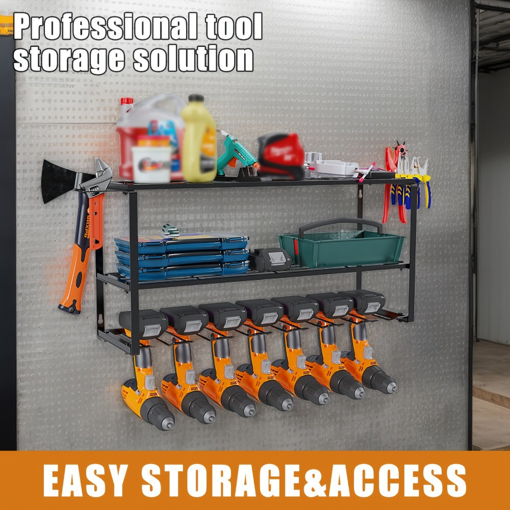 Wall Mount Power Tool Storage Rack, Steel 3-Tier & 4-Tier Garage Tool Organizer with 7 Bit Holders