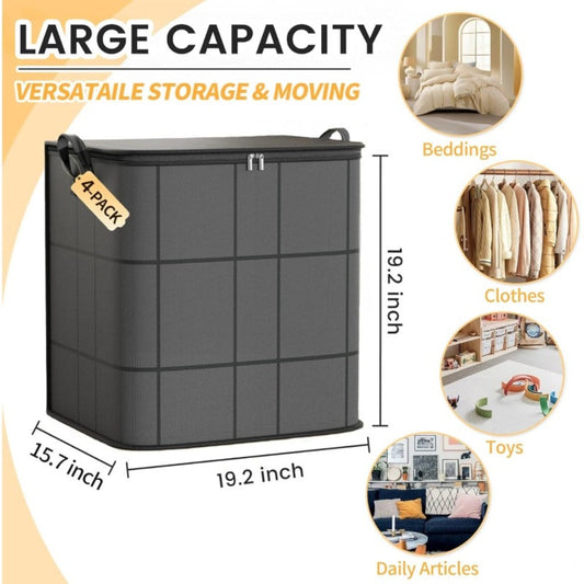 Storage Bag Set, 3-Piece Black Collapsible Closet Organizers with Zipper Closures, Carry Handles and Front Windows