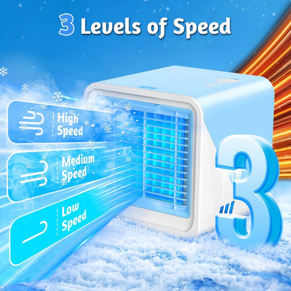 Portable Air Cooler 3-in-1 Mini Personal Air Conditioner Humidifier Fan with Atmosphere Light for Entryways, Bedrooms and Living Spaces