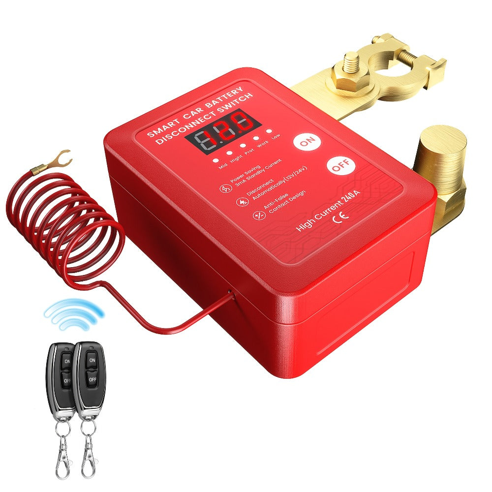 Wireless Battery Kill Switch – 12V/24V 240A Remote Control Cutoff with LED Voltage Indicator, Auto Shutdown