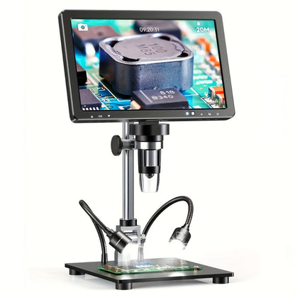 DM12 10.1-Inch IPS Digital Microscope with Dual Side Lights and Extended Stand for Coin and Circuit Board Inspection