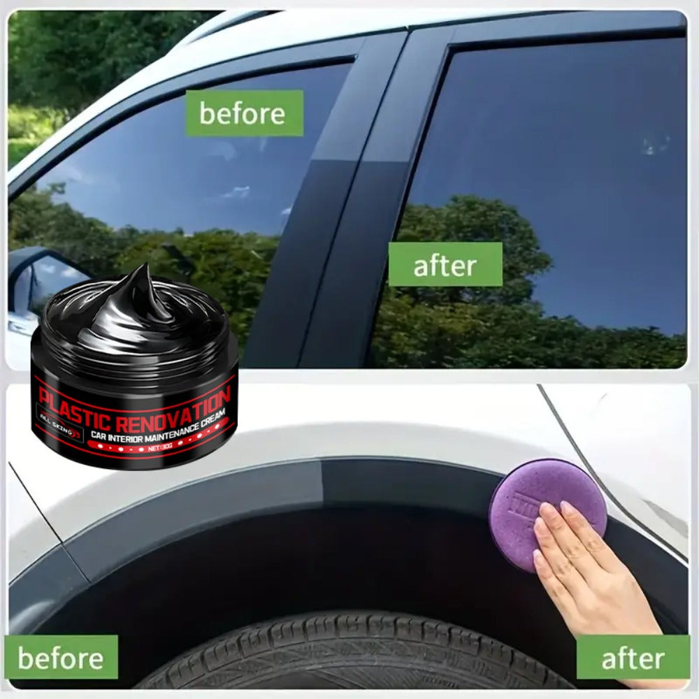 Car Plastic Restorer & Black Interior Trim Polish – Scratch Repair Paste, Anti-Aging Refurbishment Wax for Dashboard, Bumper