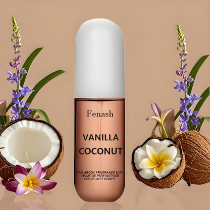 Vanilla Coconut Body Spray & Hair Mist – Long-Lasting Gourmand Floral Fragrance with Vitamin E & Moroccan Argan Oil, Skin-Safe for All Types