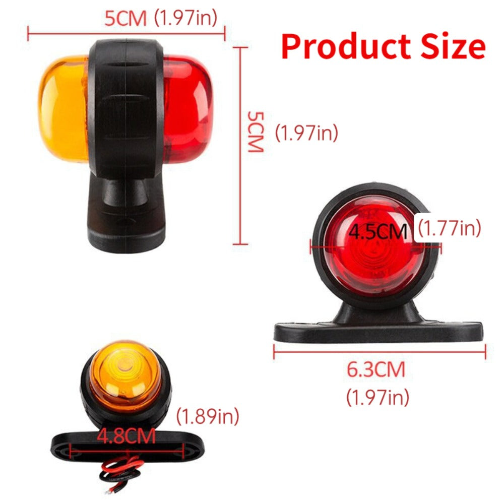 LED Side Marker Lights 2pcs 12-24V – Universal Truck Trailer Pickup Warning Indicator Lamp, Tail Light & Side Light, Red+Yellow / Red+White