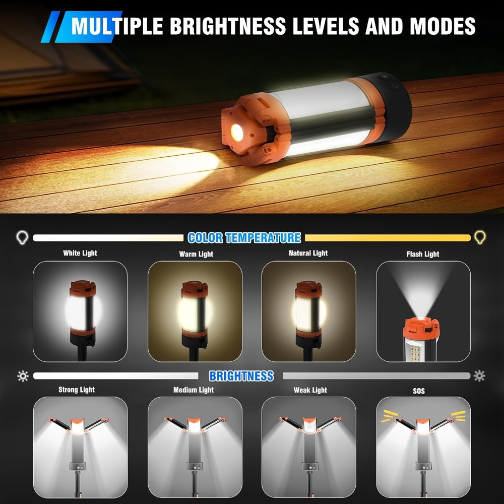 Rechargeable Camping Light 12000mAh with 79 Inch Detachable Tripod Stand, Dimmable 3-Head LED Work Light