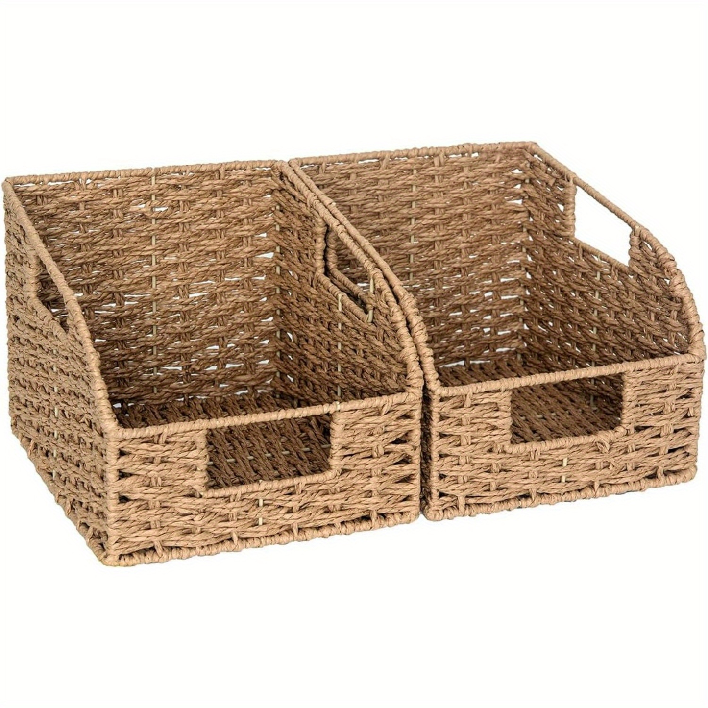 Water Hyacinth Pantry Storage Baskets 2-Pack with Seagrass Options and Integrated Shelf Handles
