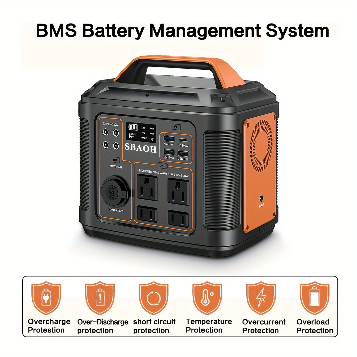 Backup Power Supply 300W 296Wh Portable Power Station Quick Charge AC Outlet DC USB LED Flashlight Lithium Battery for Home Camping Travel