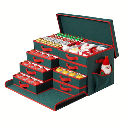 Christmas Ornament Storage Box 128 Slots 8 Trays Stackable Large Capacity Holiday Organizer with Lid Side Open Adjustable Dividers Removable