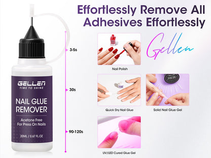 Nail Glue Remover 20ml Precision Needle Applicator Acetone Free – Fast Acting No-Mess Formula for Press On Nails Gel X Nail Tips Fake Nails