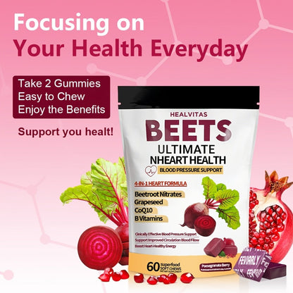 Beetroot Chewable Tablets with Natural Nitrates & Concentrated Beet Root Extract - Supports Circulatory System