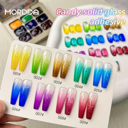 Gel Nail Polish 9-Color Candy-Glass Set with Translucent Gradient Finish and Fall-Winter Shade Palette for Nail Art