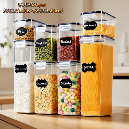 Food Storage Containers 8-, 16-, 30- or 32-Piece Rectangular Pantry Box Set with Matching Lids