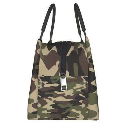 Camouflage Lunch Bag Tote, 11 x 6.5 x 7 Inches with Top Zipper, Dual Carry Handles and Tapered Profile