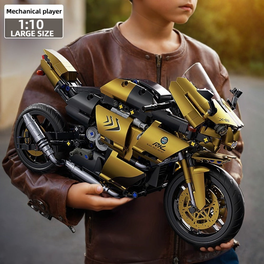 1000PCS Motorcycle Building Blocks 1:10 Scale DIY Black & Gold Motorbike Model Kit – Adult Collector Display Ornament