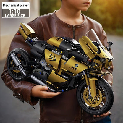1000PCS Motorcycle Building Blocks 1:10 Scale DIY Black & Gold Motorbike Model Kit – Adult Collector Display Ornament