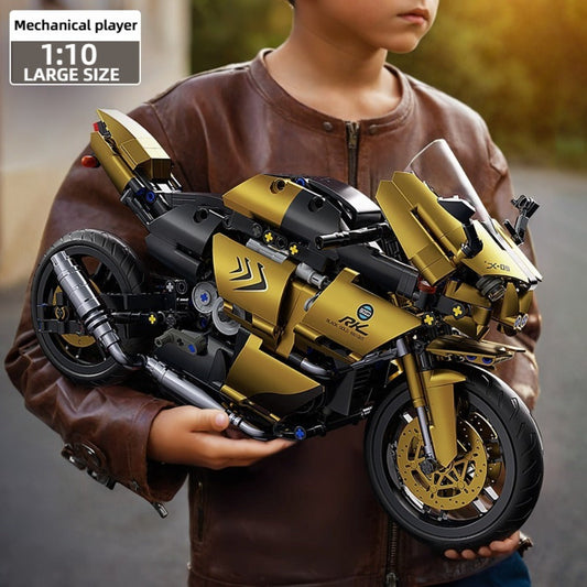 1000PCS Motorcycle Building Blocks 1:10 Scale DIY Black & Gold Motorbike Model Kit – Adult Collector Display Ornament
