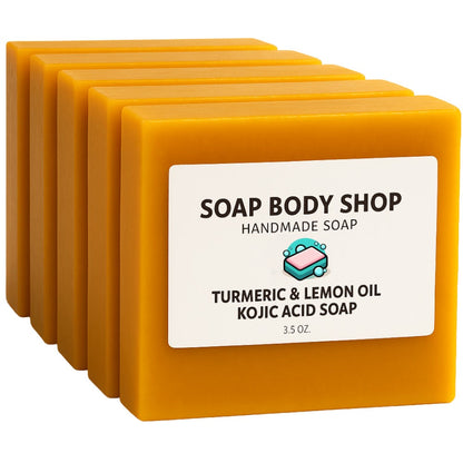 Kojic Acid Turmeric Soap Bar Handmade 3-Pack & 5-Pack – Lemon Oil Coconut Oil Goat Milk Brightening Cleansing Bar for Face & Body Acne Dark