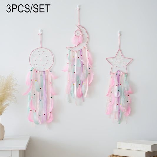 Dream Catcher Set of 3 - Moon Sun Star Wall Hanging Decor for Bedroom, Boho Room Decor for Teen Girls Kids