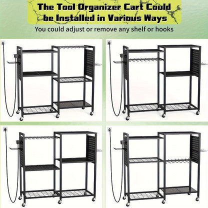 Mobile Tool Cart with Charging Station, 12 Drill Holders & 5 Storage Shelves Power Tool Organizer