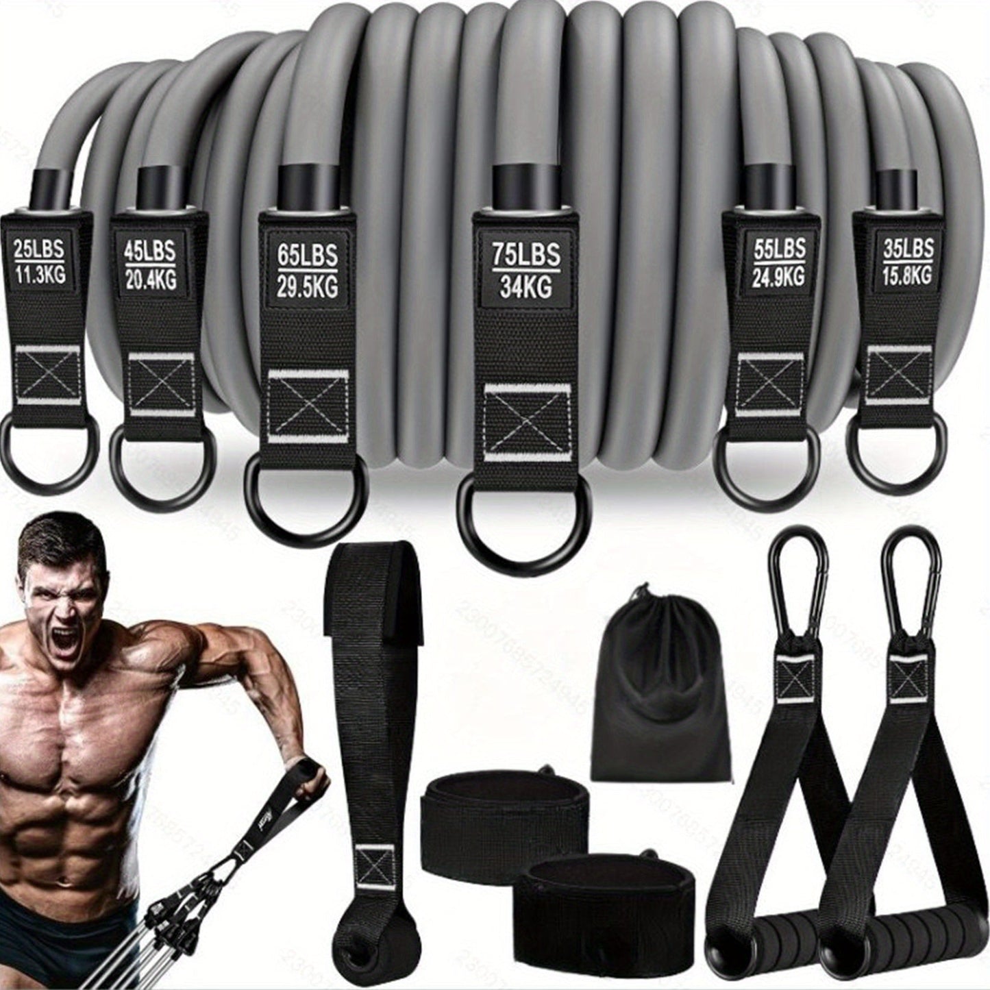 300lb Resistance Band Set – 6 Levels 25-75lb, Handles, Door Anchor & Ankle Straps – Heavy Duty Home Gym Kit for Full Body Strength Training