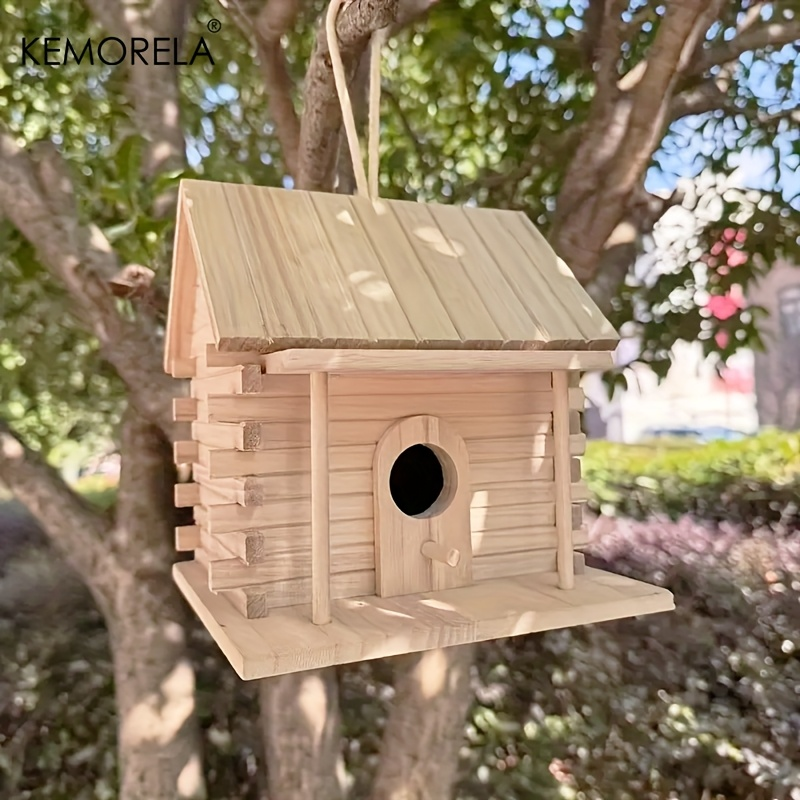 Wooden Bird Nest Breeding Box for Parrots & Small Birds – Hanging Outdoor Cage Accessory, Natural Solid Wood Birdhouse