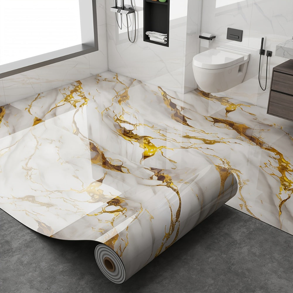 Peel and Stick Floor Tile Sticker 15.7"x118" Self-Adhesive Marble Pattern Vinyl Roll for Entryways, Bedrooms and Living Spaces