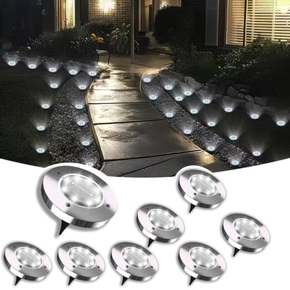 Solar Ground Lights Outdoor LED Path Lights - Stainless Steel In-Ground Solar Lights for Lawn Driveway Courtyard Garden Pathway