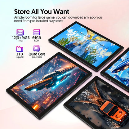 Android Tablet 10-Inch 2-in-1 with Android 15, 12GB Total RAM, 64GB Internal Storage and Keyboard Case