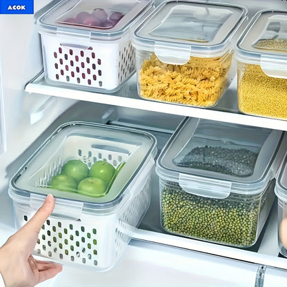 Storage Containers with Lids, Six-Piece Drain Basket Set with Two Boxes, Two Lids and Two Capacity Sizes