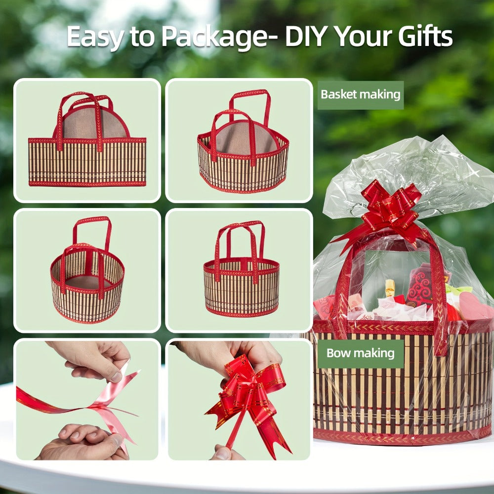 Bamboo Storage Baskets 6-Pack in Oval or Round Shapes with Nine Color and Shape Options for Home Organization