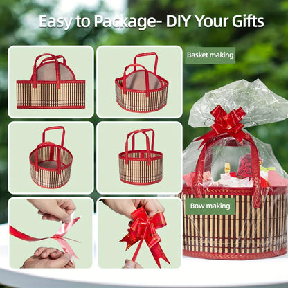 Bamboo Storage Baskets 6-Pack in Oval or Round Shapes with Nine Color and Shape Options for Home Organization