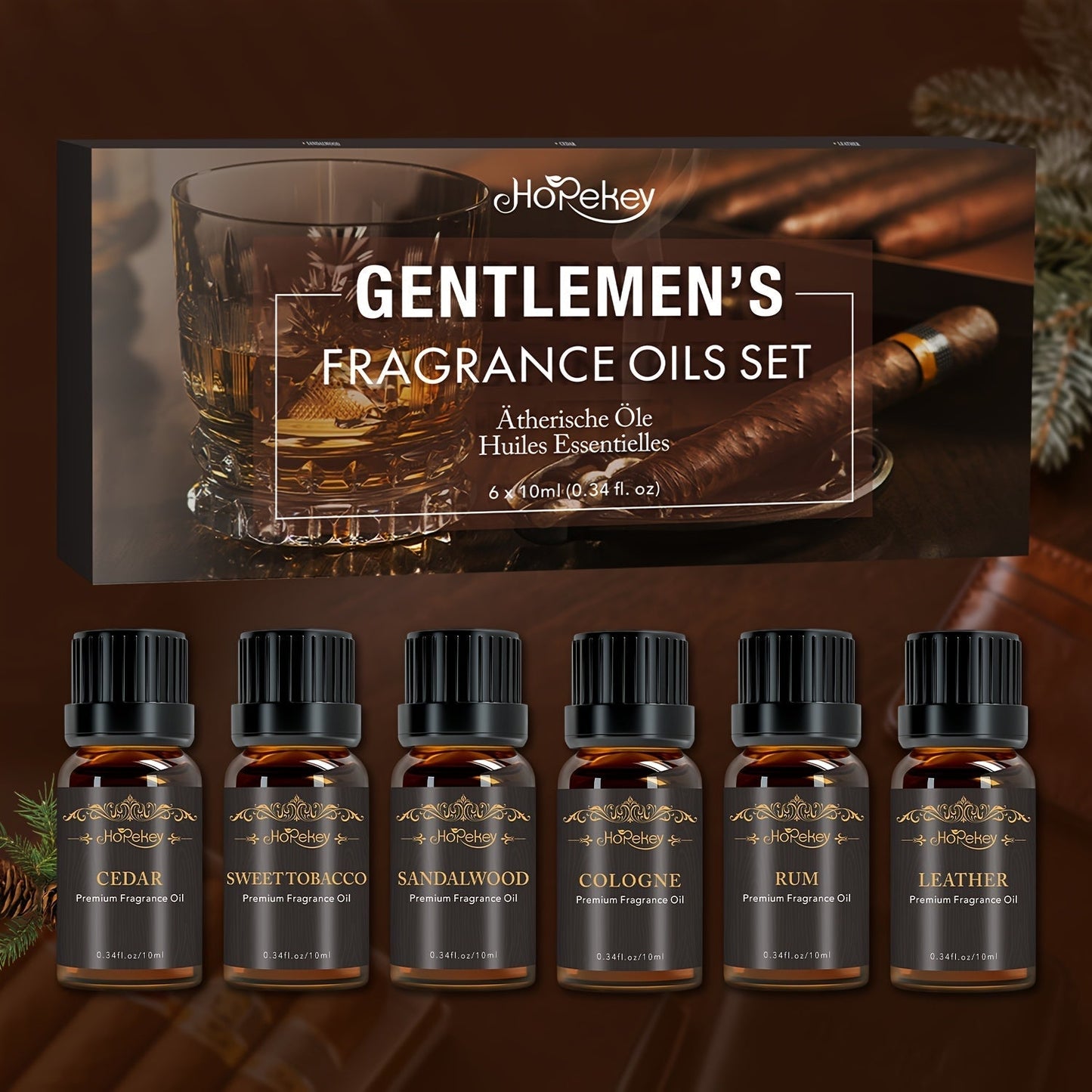 Essential Oil Set for Men 6 Pack 0.34oz Each Aromatherapy Oils for Diffuser Humidifier Skin Massage for Home or Salon Spa Use