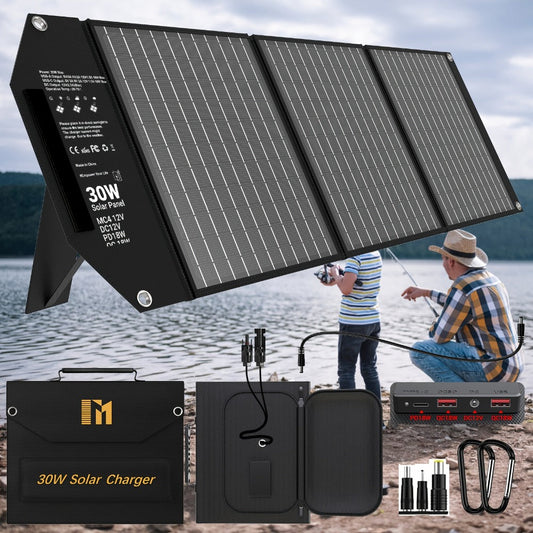 Foldable Solar Charger Panel 30W/60W/100W/200W – 18V MC4, Dual USB-A Quick Charge & USB-C PD 18W, Portable Solar Panel for Camping, RV