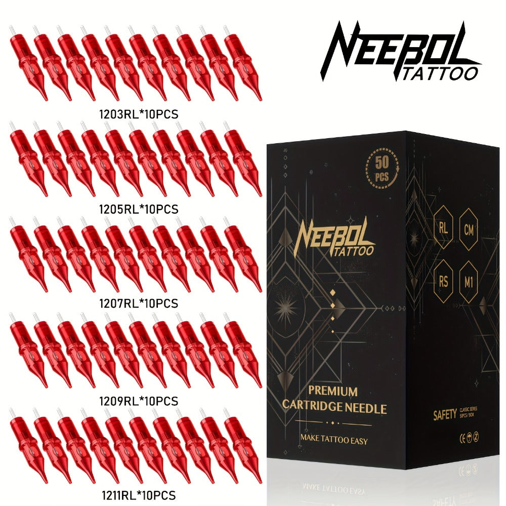Assorted Tattoo Cartridge Needles Set 20/50pcs - Round Liner Shader Curved Mag Mixed Pack, #10 Bugpin #12 Standard