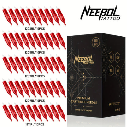 Assorted Tattoo Cartridge Needles Set 20/50pcs - Round Liner Shader Curved Mag Mixed Pack, #10 Bugpin #12 Standard